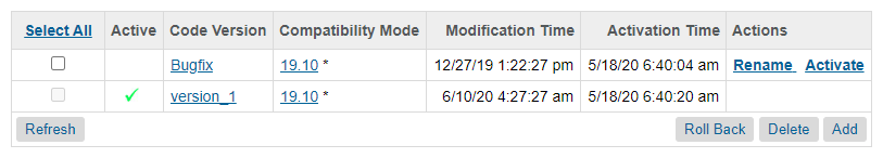 toolbar code versions expanded