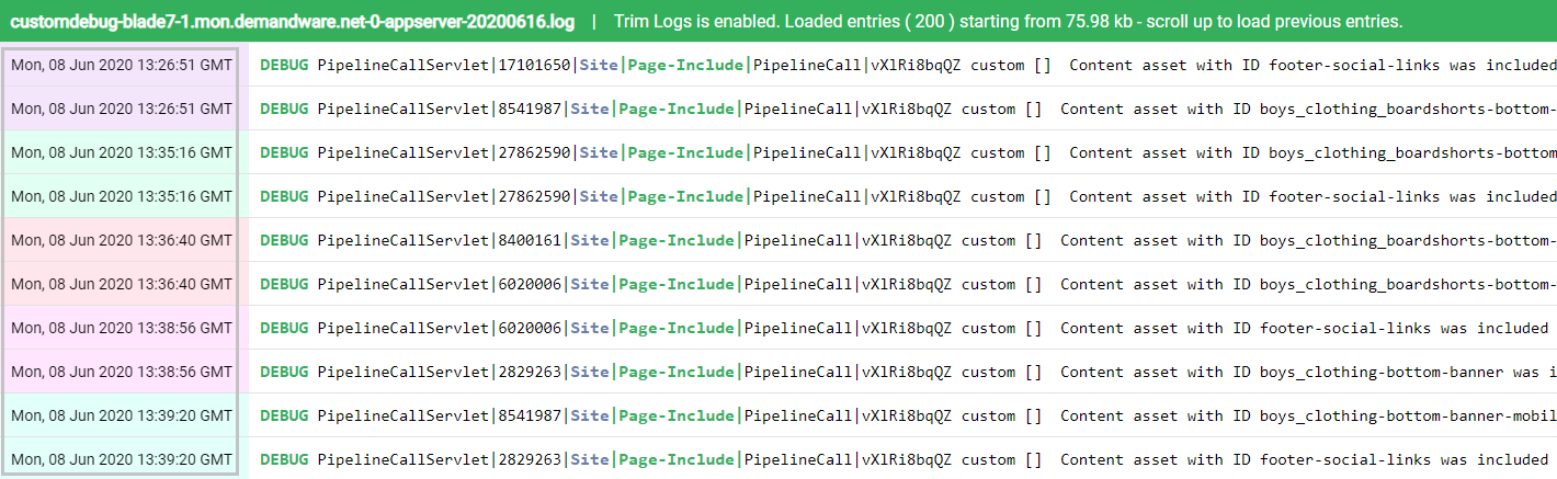 colorized dates in log