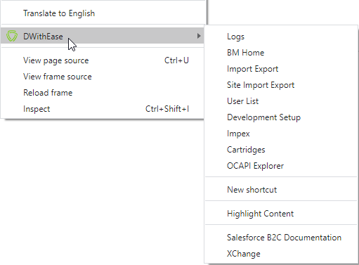 context menu expanded